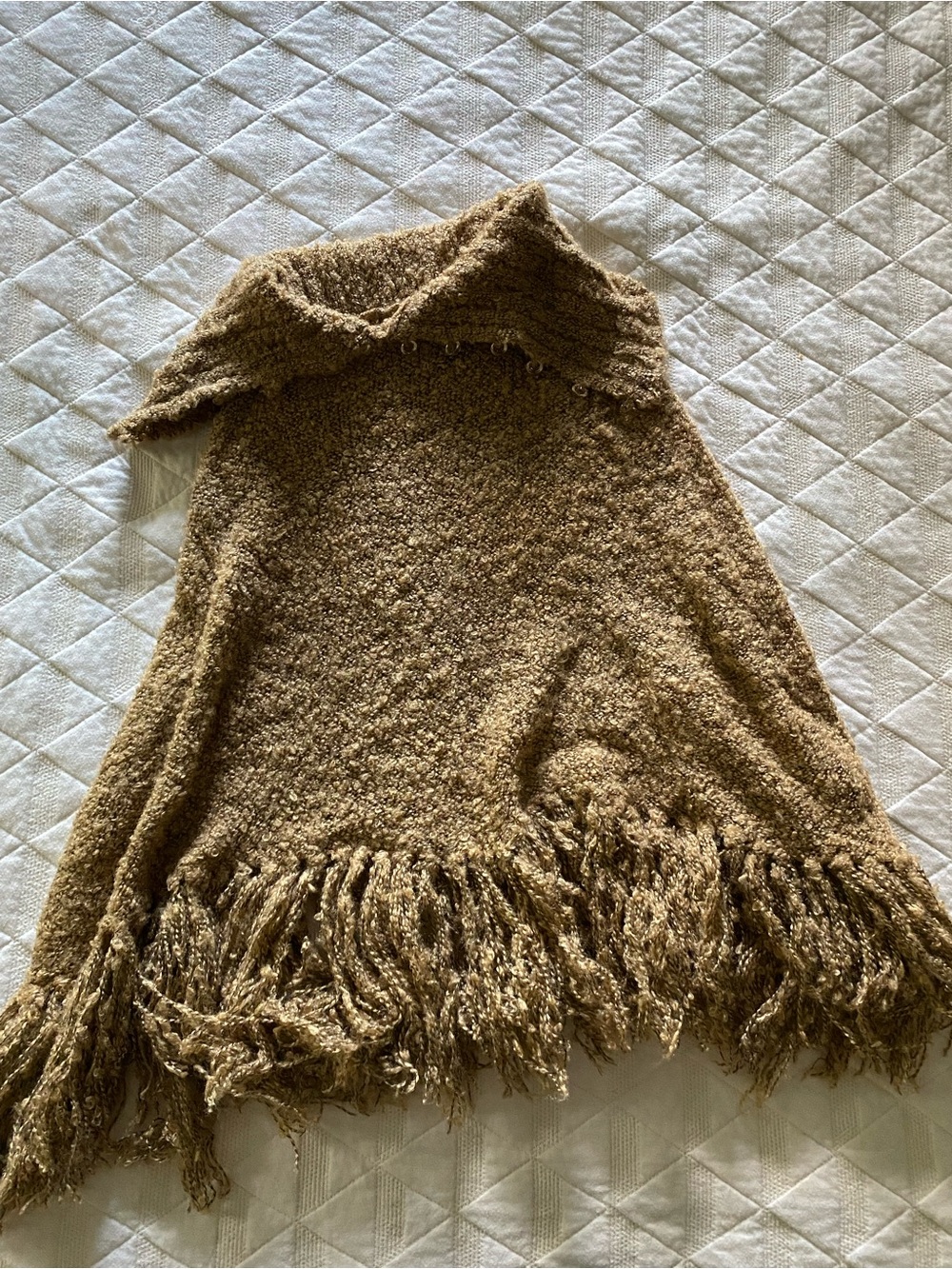 Cozy Brown Fringe Ponco Sweater - Wool Touch